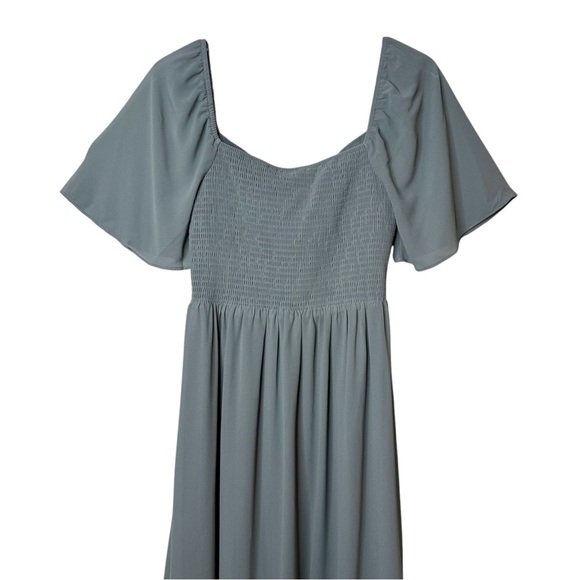 NEW Baltic Born Colette Dusty Blue Sweetheart Smocked Back Midi Dress Sz L - Picture 11 of 13
